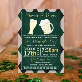 Invitación Con Relieve Metalizado Cheers & Beers Trendy St. Patrick's Day Fiesta Rea