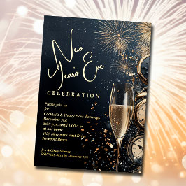 Invitación Con Relieve Metalizado Chic Champagne Time New Year's Eve