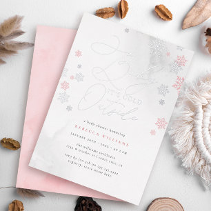Invitación Con Relieve Metalizado Chic Copo de Nieve Rosa y Plateado Baby Shower de 