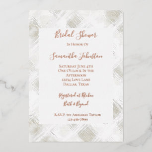Invitación Con Relieve Metalizado Chic Crema Rayas Blancas Despedida de Soltera