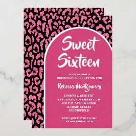 Invitación Con Relieve Metalizado Chic Cumpleaños Dulces 16 Impresión de Leopardo Pl