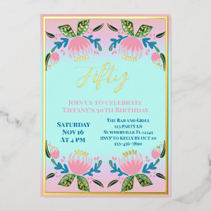 Invitación Con Relieve Metalizado Chic Cumpleaños Moderno para Mujeres 50