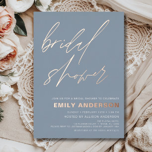 Invitación Con Relieve Metalizado Chic de Boda de Rosa Azul Polvoriento Moderno Dora