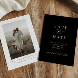 Invitación Con Relieve Metalizado Chic Gold & Black Photo Wedding Save the Date