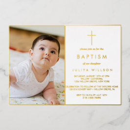 Invitación Con Relieve Metalizado Chic Gold foto de Bautizo