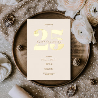Invitación Con Relieve Metalizado Chic minimalist 25th birthday