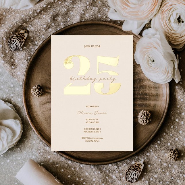Invitación Con Relieve Metalizado Chic minimalist 25th birthday  (Subido por el creador)