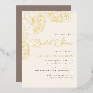 Invitación Con Relieve Metalizado Chic Minimalista Ducha de Novia con Peonías Dibuja