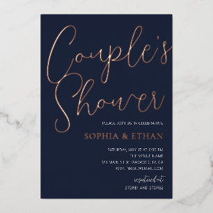 Invitación Con Relieve Metalizado Chic Minimalista Escritura Azul Marino Ducha de Pa
