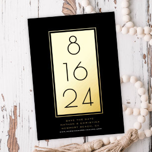 Invitación Con Relieve Metalizado Chic Moderno Save the Date Tu Fecha en Oro
