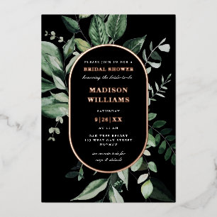 Invitación Con Relieve Metalizado Chic Moody Botanical Frame Bridal Shower REAL