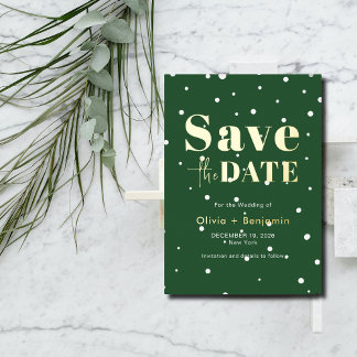 Invitación Con Relieve Metalizado Chic Navidad Verde Boda Elegante Guardar La Fecha