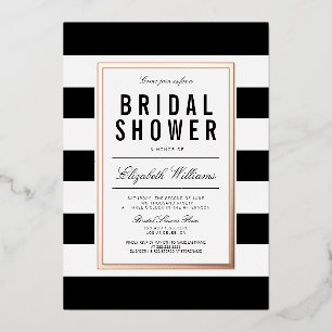 Invitación Con Relieve Metalizado Chic negro blanco rayado Bridal Shower rosa oro