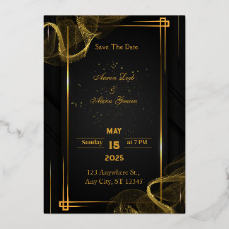 Invitación Con Relieve Metalizado Chic Negro y Dorado Elegante