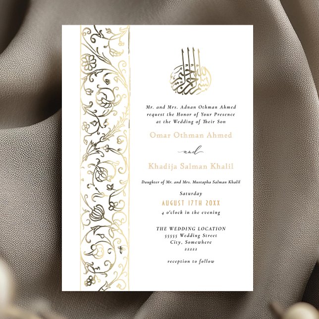 Invitación Con Relieve Metalizado Chic Ornate Floral Gold Islamic Wedding (Subido por el creador)