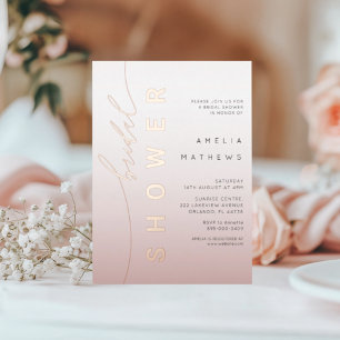 Invitación Con Relieve Metalizado Chic  Rosa Dorado Caligrafía Despedida de Soltera 