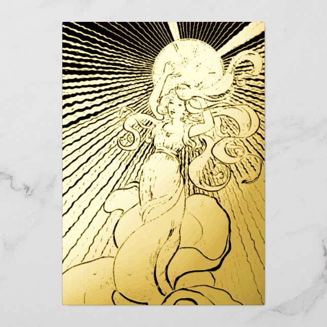 Invitación Con Relieve Metalizado Chica Art Nouveau Con Estrella Brillante Quinceañe (Anverso)