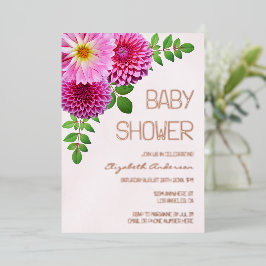 Invitación Con Relieve Metalizado Chica Baby Shower Pink Purple Dahlia