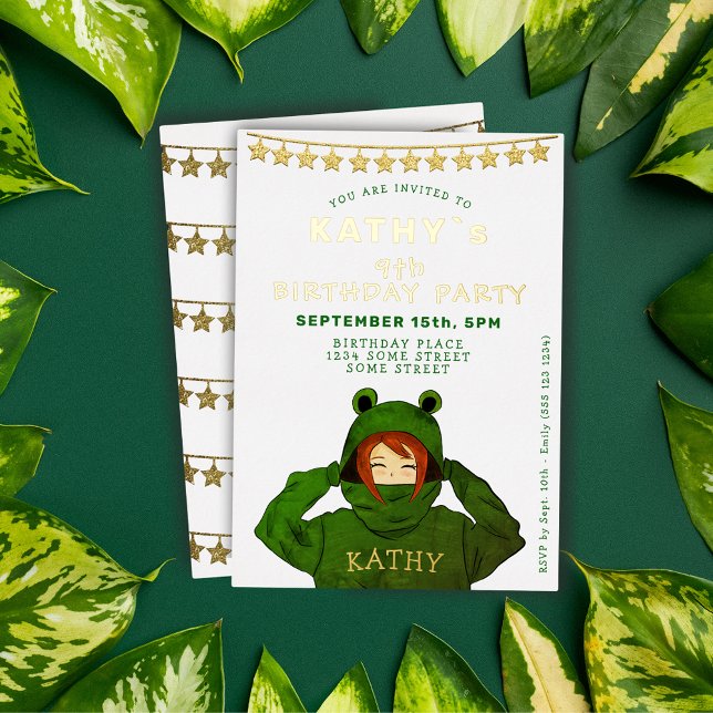 Invitación Con Relieve Metalizado Chica con estrellas de la rana verde (Subido por el creador)