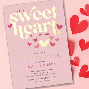 Invitación Con Relieve Metalizado Chica Corazoncito Baby Shower 