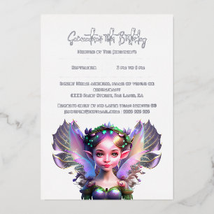Invitación Con Relieve Metalizado Chica de alas violetas iridiscentes de princesa bl