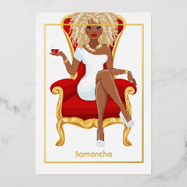 Invitación Con Relieve Metalizado Chica de Cumpleaños del Vino Tinto