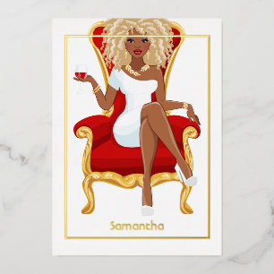 Invitación Con Relieve Metalizado Chica de Cumpleaños del Vino Tinto
