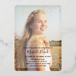 Invitación Con Relieve Metalizado Chica de Dulces Dieciséis Dos Fotos