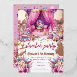 Invitación Con Relieve Metalizado Chica de Fiesta de Cumpleaños Rosa Dorado