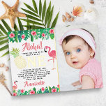 Invitación Con Relieve Metalizado Chica de Luau, Verano Tropical, foto de primer cum<br><div class="desc">Diga gracias con estilo con estos dulces y muy de moda Relieve metalizado real presionado primera foto de cumpleaños gracias a las tarjetas. Este diseño es fácil de personalizar con su propia foto y redacción especial y sus invitados estarán encantados cuando reciban estas fabulosas gracias.</div>