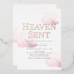 Invitación Con Relieve Metalizado Chica de Nube Rosa Enviada del Cielo Baby Shower