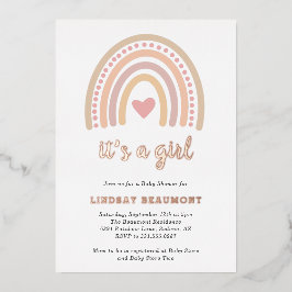 Invitación Con Relieve Metalizado Chica del corazón lindo Boho Arcoiris Baby Shower 