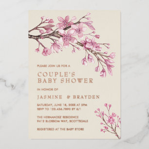 Invitación Con Relieve Metalizado Chica Floral Rosa Boda Bebé Ducha Rosa Dorado