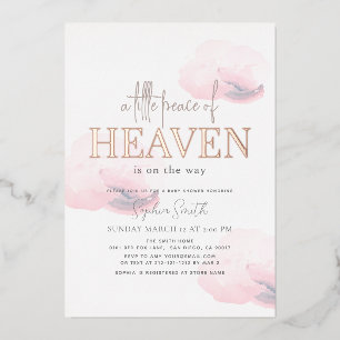 Invitación Con Relieve Metalizado Chica Nube Rosa Little Peace of Heaven Baby Shower