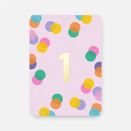 Invitación Con Relieve Metalizado Chica Primer cumpleaños Confetti Oro Rosa