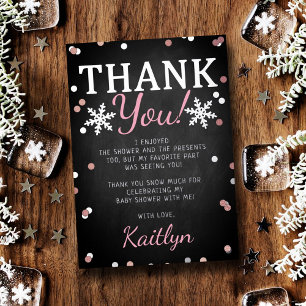 Invitación Con Relieve Metalizado Chica Rosa Navidad de Invierno Baby Shower Agradec