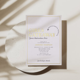 Invitación Con Relieve Metalizado Chicas Getaway Bachelorette Weekend Gold