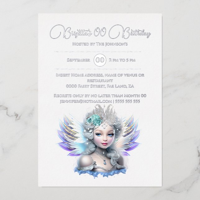 Invitación Con Relieve Metalizado chicas rosas azules de princesa princesa princesa  (Anverso)