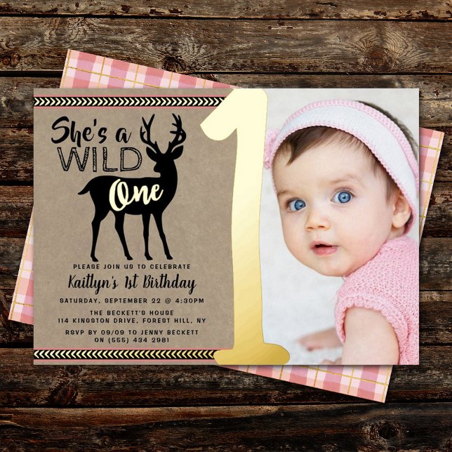 Invitación Con Relieve Metalizado Chicas salvajes de un venado de Woodland Primer cu (Subido por el creador)