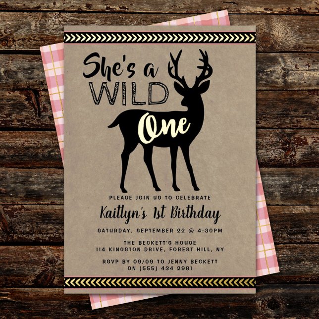 Invitación Con Relieve Metalizado Chicas salvajes de un venado de Woodland Primer cu (Subido por el creador)