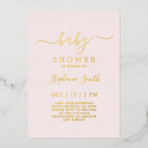 Invitación Con Relieve Metalizado Chico de babyshower de rosa simple real