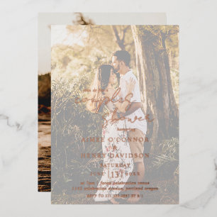 Invitación Con Relieve Metalizado Chico de Bodas de Parejas Foto Escritura Rústica R