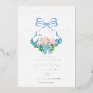 Invitación Con Relieve Metalizado Chico de conejo de Pascua con cresta floral púrpur