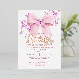 Invitación Con Relieve Metalizado Chico Shower: Una Pequeña Mariposa Está En Camino