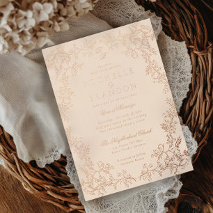 Invitación Con Relieve Metalizado Chinoisería Romántica Boda Oro Rosa Antiguo