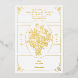 Invitación Con Relieve Metalizado Chinoiserie Elegant Blue Bouquet Boda victoriano