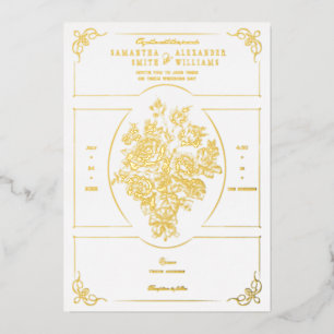 Invitación Con Relieve Metalizado Chinoiserie Elegant Blue Bouquet Boda victoriano