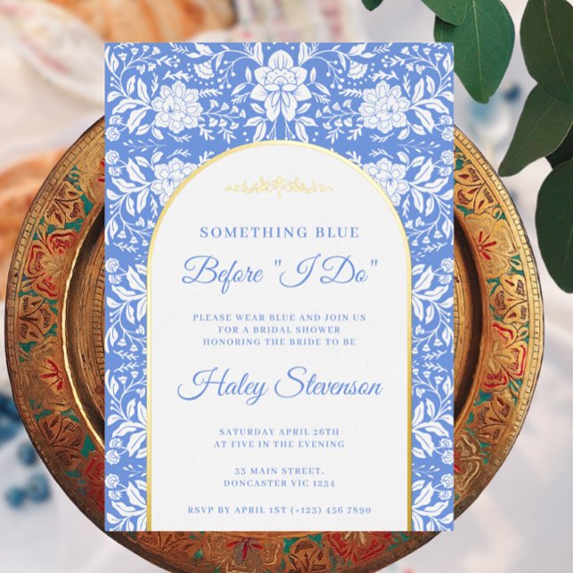 Invitación Con Relieve Metalizado Chinoiserie Floral Algo Blue Bridal Shower (Subido por el creador)