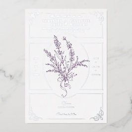 Invitación Con Relieve Metalizado Chinoiserie Lavender Bouquet Boda victoriano