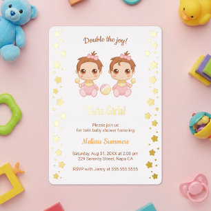Invitación Con Relieve Metalizado Chocolate de Gemelas